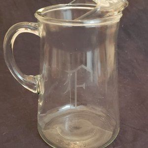 Glass Pitcher 9 inch Tall "F" Monogram